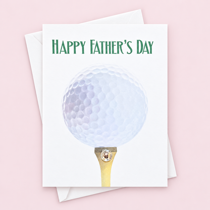 Father’s Day Golf Card | Golf Lover Father’s Day Gift | Handmade Card for Golfers with white envelope on a pale pink background