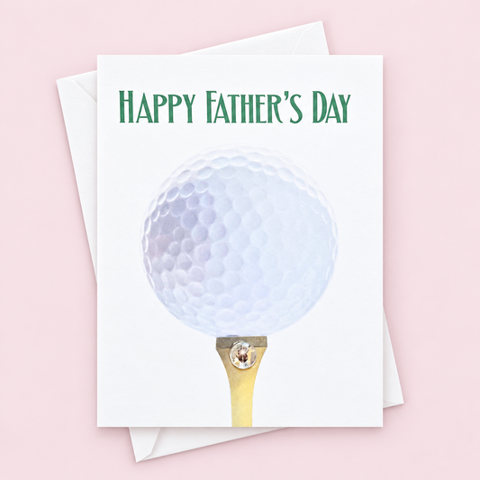Father’s Day Golf Card | Golf Lover Father’s Day Gift | Handmade Card for Golfers with white envelope on a pale pink background