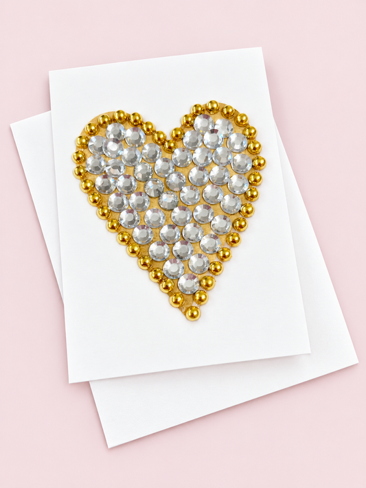 Heart mini greeting card with its original design, shown with a white envelope on a pale pink background