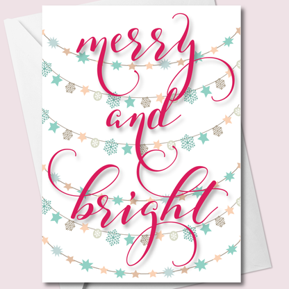 Merry and Bright Christmas Card – String Lights – 5"x7"