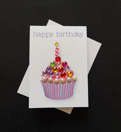 Mini Happy Birthday Pink Cupcake Greeting Card