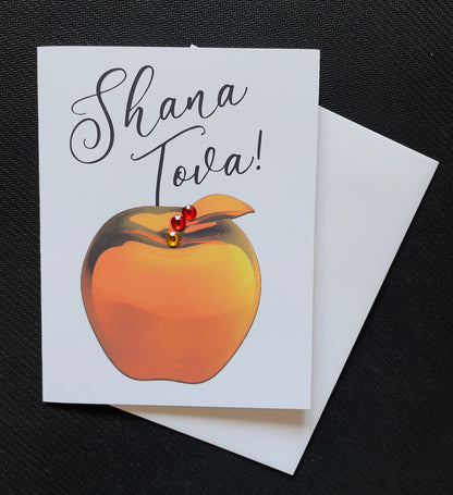 Shana Tova! Rosh Hashana Gold Apple Card Black Script