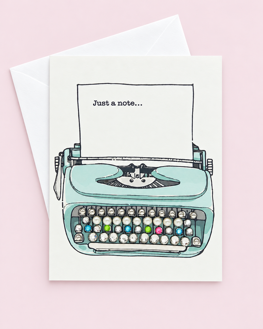 Thanksgiving Greeting Cards - Just A Note with white envelope on a pale pink background