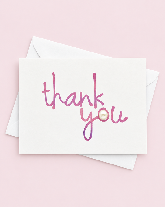 Thanksgiving Greeting Cards - Thank You Purple with white envelope on a pale pink background