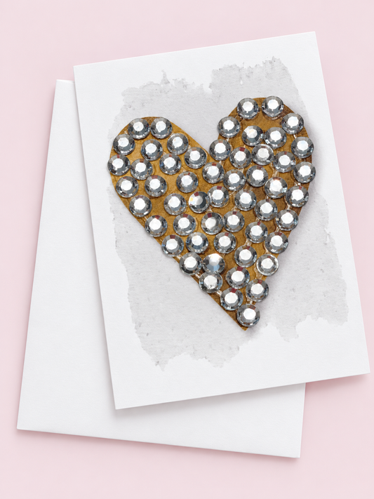 Heart mini greeting card with its original design, shown with a white envelope on a pale pink background