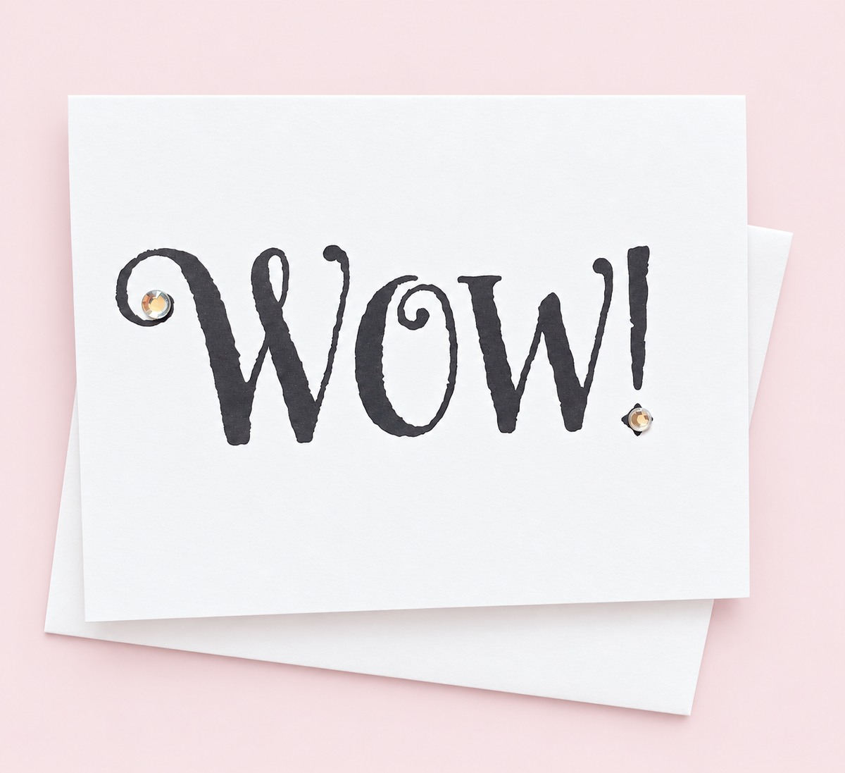 Wow! Greeting Card greeting card with its original design, shown with a white envelope on a pale pink background