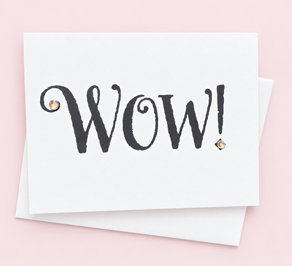 Wow! Greeting Card greeting card with its original design, shown with a white envelope on a pale pink background