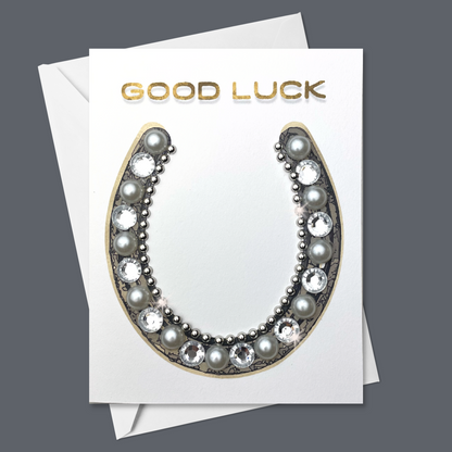 Good Luck Horseshoe Greeting Card Silver