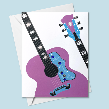 Purple Guitar Greeting Card - greeting card