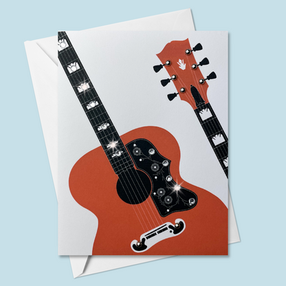 Orange guitar greeting card with hand-applied sparkling details