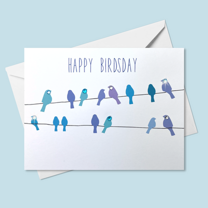 Happy Birdsday greeting card with hand-applied sparkling details
