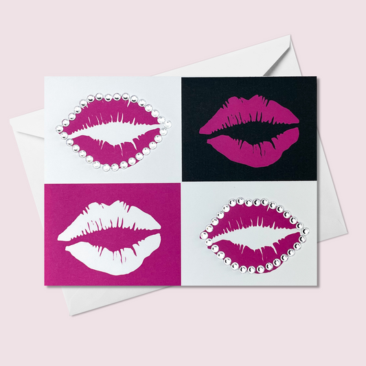 Pink White and Black Lips Greeting Card - greeting card