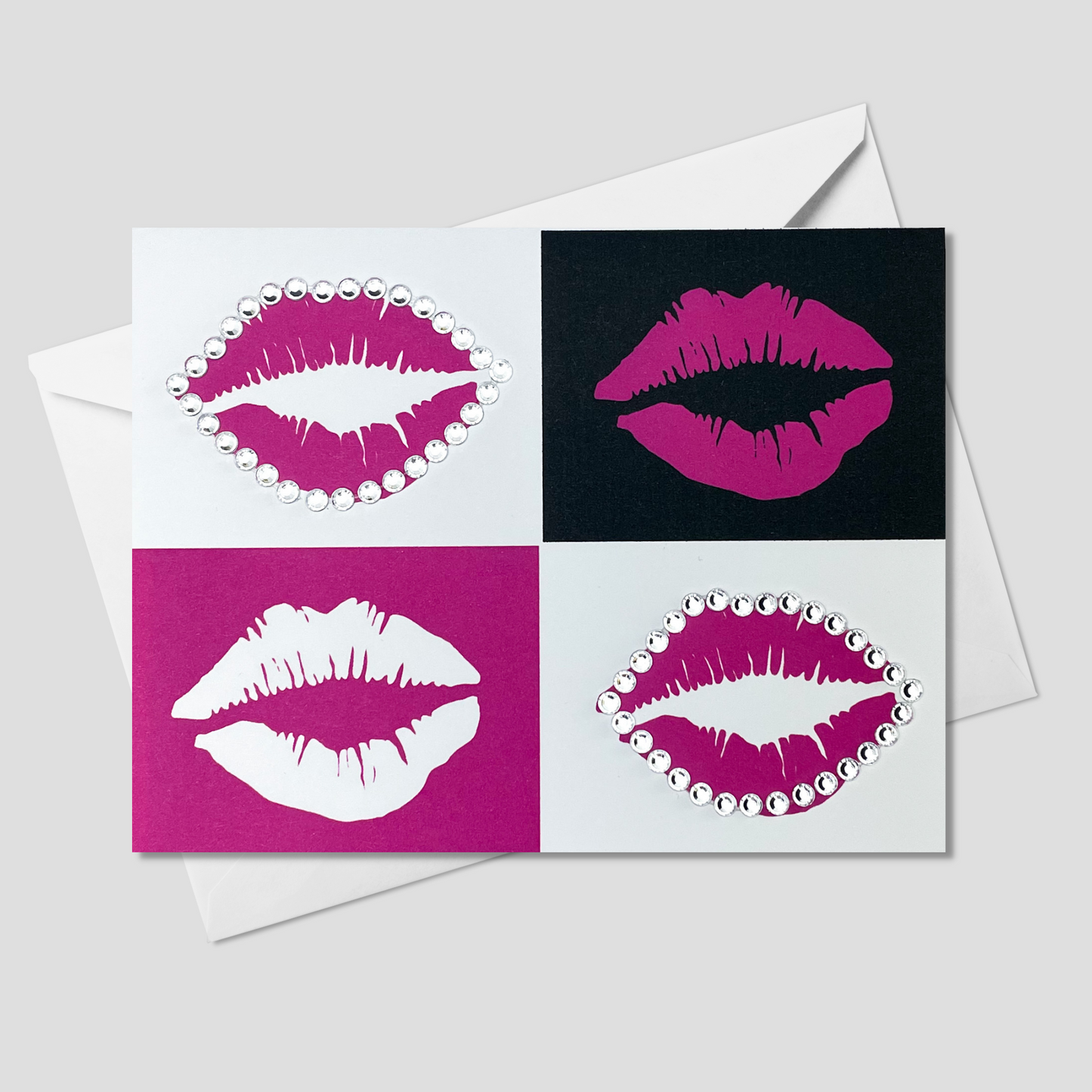 Pink White and Black Lips Greeting Card