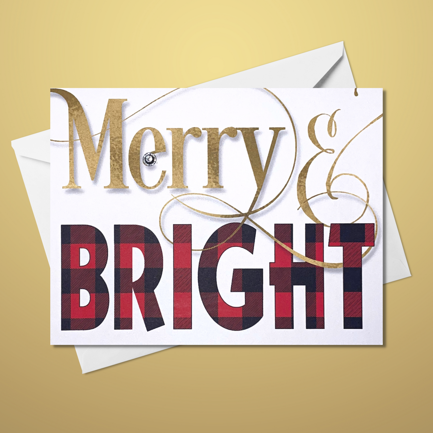 Merry Christmas - Merry & Bright! Red Plaid Greeting Card
