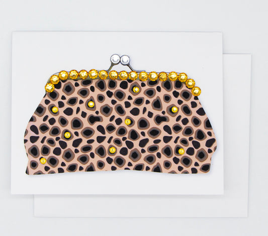 leopard print clutch purse greeting card blank inside
