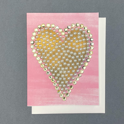 Crystal Edged Pearl Heart - greeting card