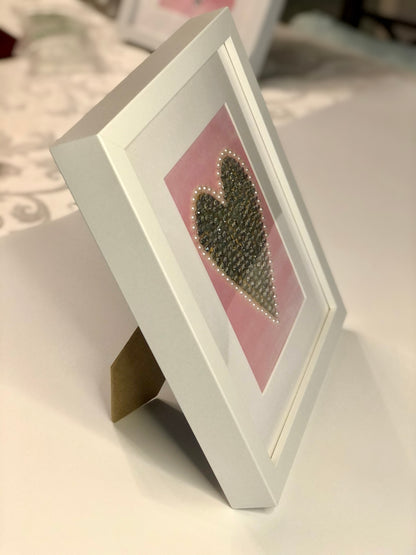 Framed sparkly “I love you” heart 5x7 pink background