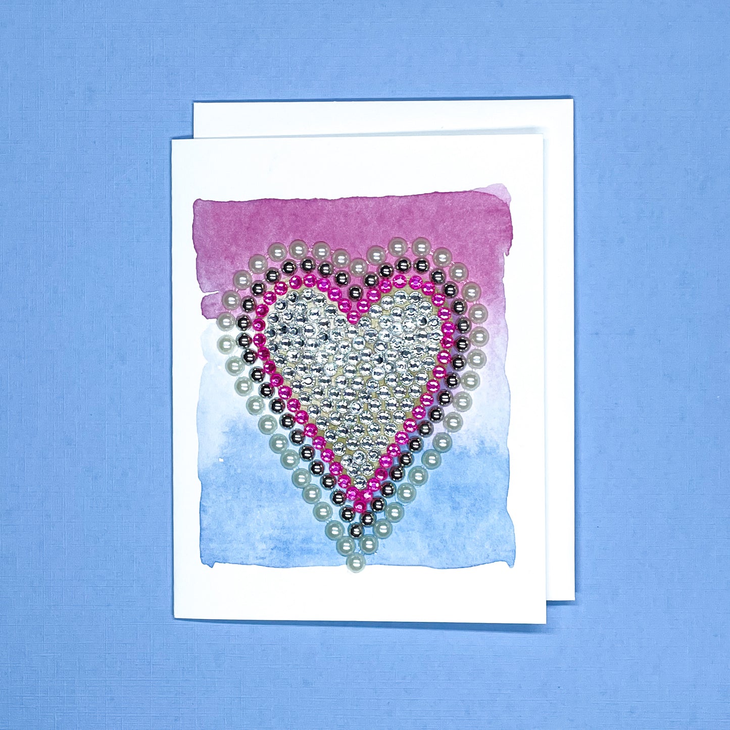 Pink and Blue Heart Watercolour Greeting Card