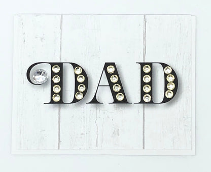 Dad black with white sparkle greeting card with hand-applied details