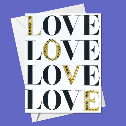 Love Love Love Love greeting card with hand-applied sparkling details