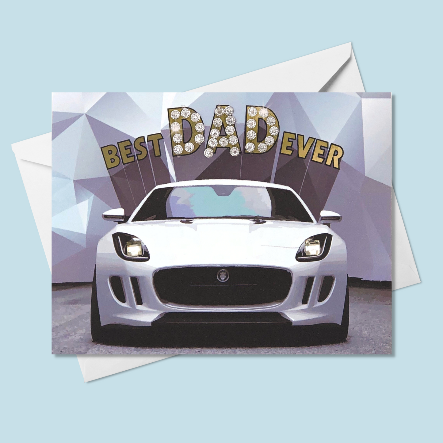 Best Dad Ever White Sports Car Greeting Card