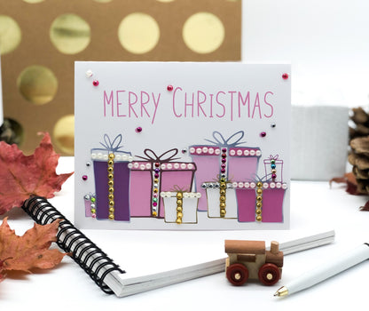 Merry Christmas! Holiday Greeting Card with pink presents