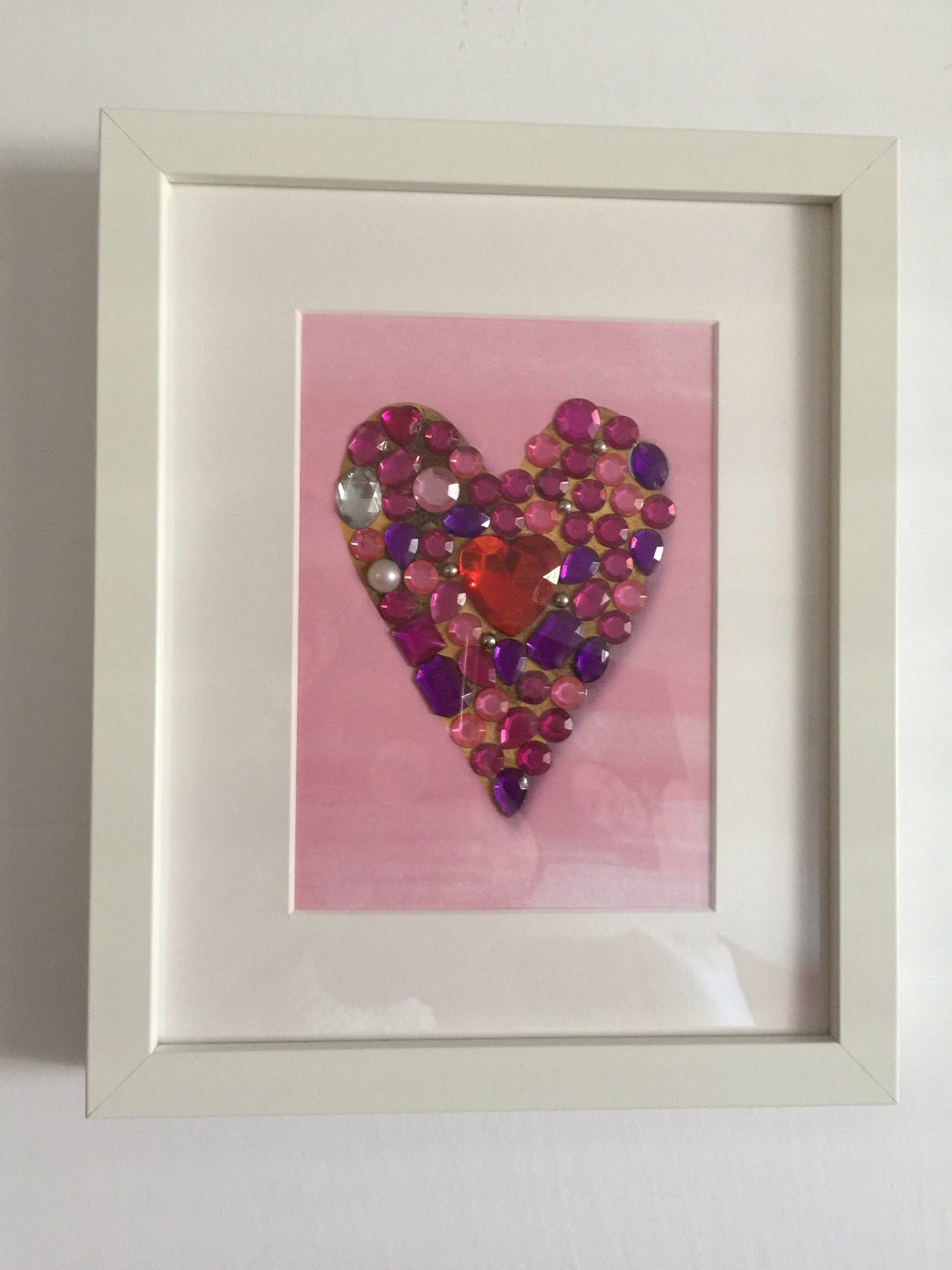 Romantic “madly in love”framed heart pink background 5x7