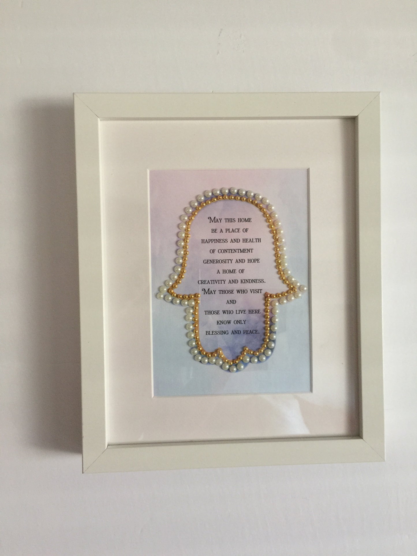 Hamsa Hand Home Blessing in English on Pastel Watercolour Background - Framed