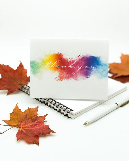 Thanksgiving thank you rainbow greeting card with hand-applied sparkling details