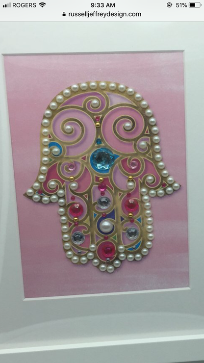 Hamsa Hand Artwork in Pink Design - Framed