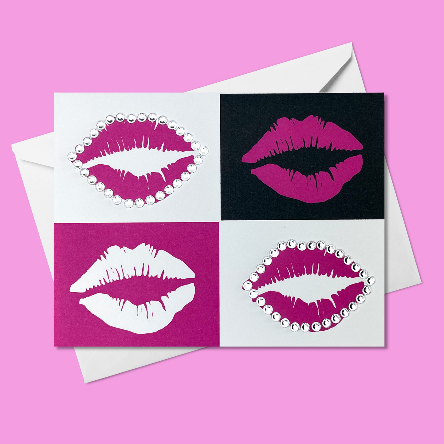 Pink White and Black Lips Greeting Card