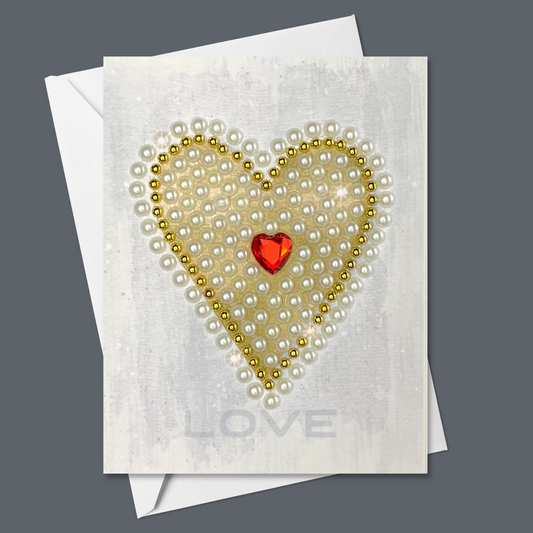 Gold and Pearl with Red Jewel Heart